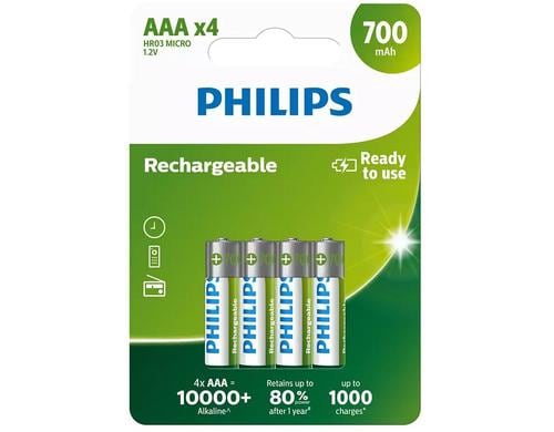 Philips Akku Rechargeable AAA 700 mAh, AAA Nickel-Metall-Hydrid, 4 Stck