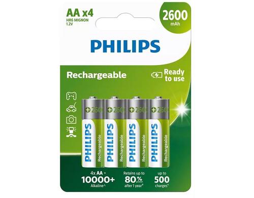 Philips Akku Rechargeable AA 2600 mAh, AA Nickel-Metall-Hydrid, 4 Stck