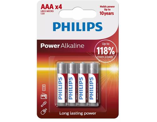 Philips Batterie Power Alkaline AAA 1.5 V, LR03 Alkaline, 4 Stck