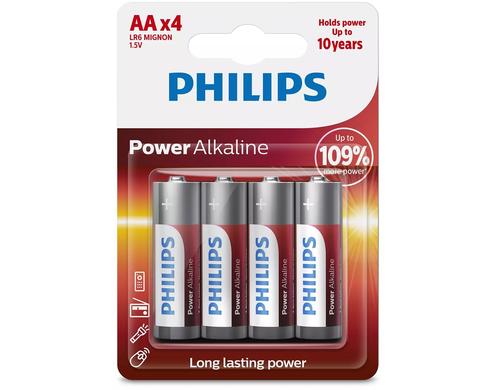 Philips Batterie Power Alkaline AA 1.5 V, LR6 Alkaline, 4 Stck