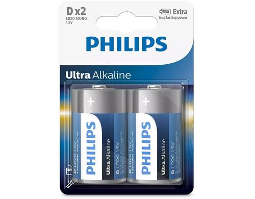 Philips Batterie Ultra Alkaline D 1.5 V D, LR20 Alkaline, 2 Stck