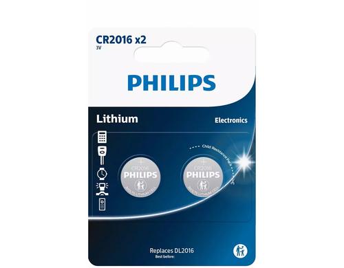 Philips Knopfzelle Lithium CR2016 2 Stck