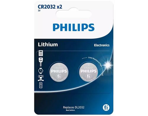 Philips Knopfzelle Lithium CR2032 2 Stck