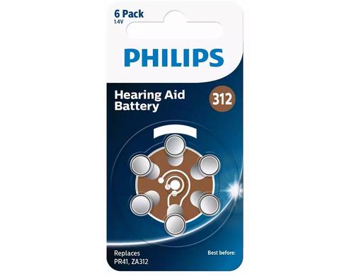 Philips Hrgertbatterie ZA312 1.4 V, Hrhilfe/Zink-Luft, 6 Stck