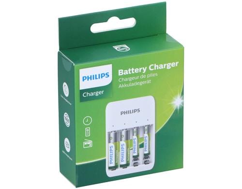 Philips Ladegert fr AA- oder AAA-Batterie inkl. 2x 700mAh & 2x 1300mAh Batterien, U