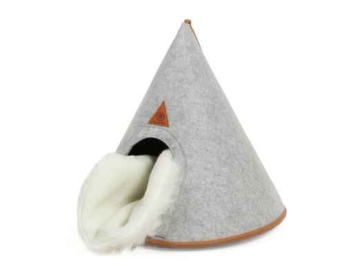 CanadianCat Katzenzelt Cone, Tipi aus Filz inkl. Flauschkissen, hellgrau