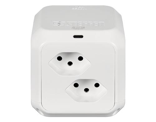 Steffen CUBE mit 1x USB-C weiss 8x T13, 1.5m Zuleitung, mit Klebeband