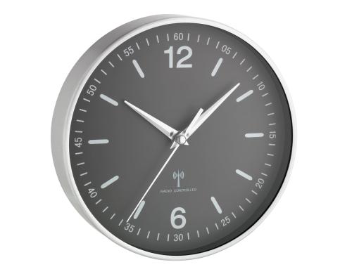 Funk Wanduhr weiss, silber-schwarz Ziffernblatt mit Minutenangaben