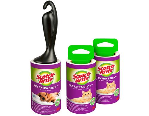 3M Scotch-Brite Kleiderroller Pet Extra fr Tierhaare, 1 Roller, 2 Ersatzrollen