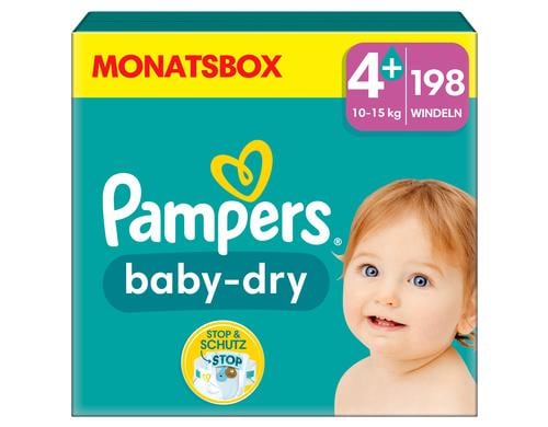 Pampers Baby Dry Gr.4+ Maxi Plus 10-15kg MonatsBox / 198 Stck