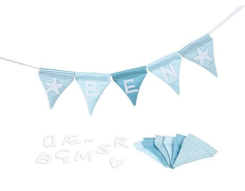 Goki Buchstabenwimpelkette blau L= 150 cm, Wimpel 7,5 x 10 cm, Textil