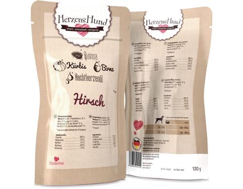 Herzenshund Hirsch mit Bio-Gemse 130g, Pouch