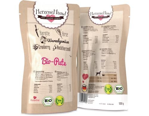 Herzenshund Bio-Pute mit Bio-Gemse 130g, Pouch