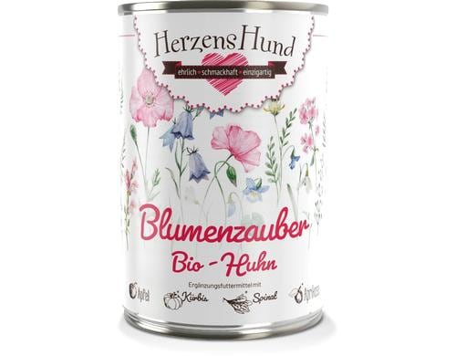 Herzenshund Blumenzauber Bio-Huhn 400g, Dose