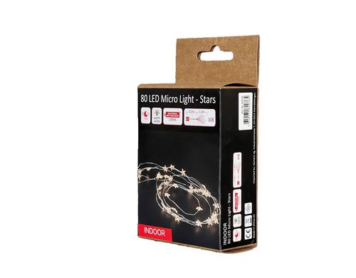 Dameco LED Micro Lichterkette Sternen 80 LED warmweiss, L: 130cm