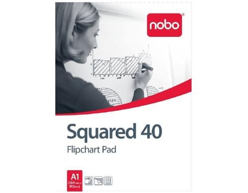 Nobo Flipchartblock, 40 Blatt Weisses Papier, kariert, 58x81cm