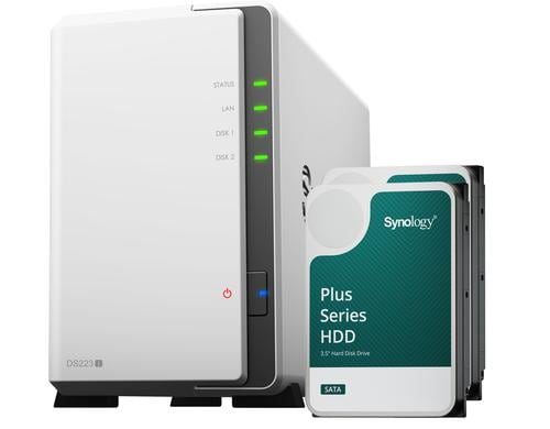 Synology DS223j, 2-bay NAS inkl. 2x 4TB HDD Synology Plus HAT33x