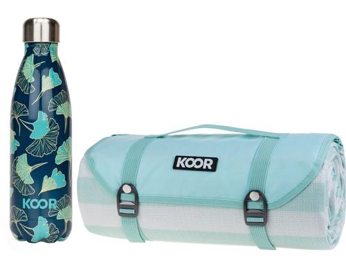 KOOR Picknickdecke+Trinkflasche Decke: 200x300cm, Trinkflasche: 0.5 L