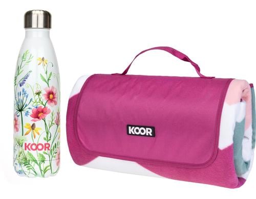 KOOR Picknickdecke+Flasche Decke: 200x200cm, Flasche: 0.5 Liter