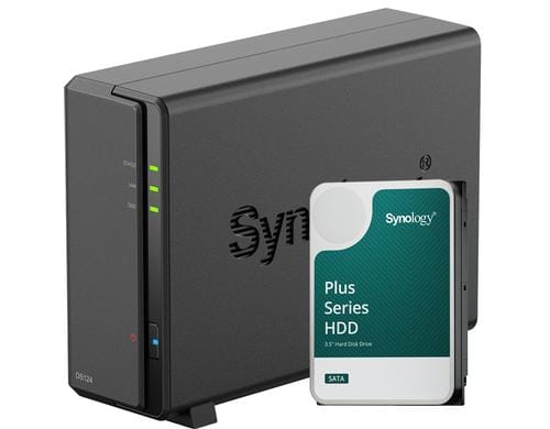 Synology DS124, 1-bay NAS inkl. 1x 12TB HDD Synology Plus HAT33x