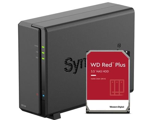 Synology DS124, 1-bay NAS inkl. 1x 2TB HDD WD Red Plus