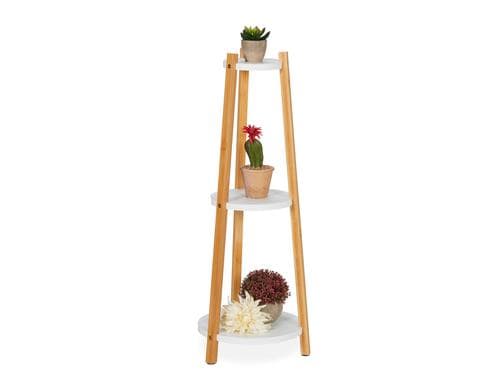 relaxdays Pflanzenstnder mit 3 Ablagen MDF/Bambus, 73,5 x 28 cm (HxD)