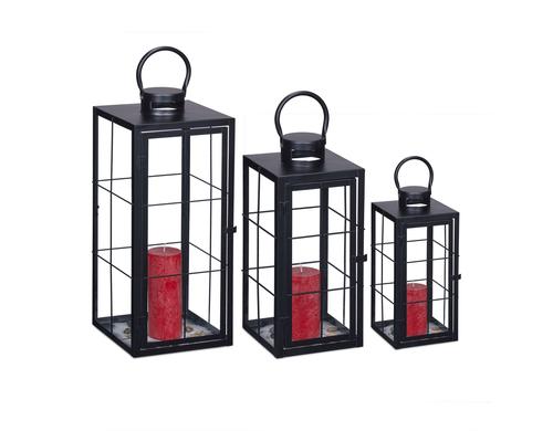 relaxdays Laterne 3er Set Modern Eisen/Glas, Modernes Muster