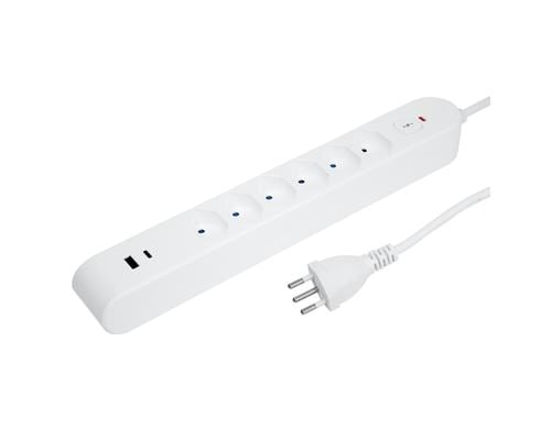 Steffen Steckerleiste IQ 6xT13, USB-A+C weiss, 3m Kabel