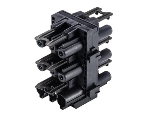 Bachmann GST18i3 Verteilerblock. 1x E, 5x A schwarz, mit Befestigungsmglichkeit