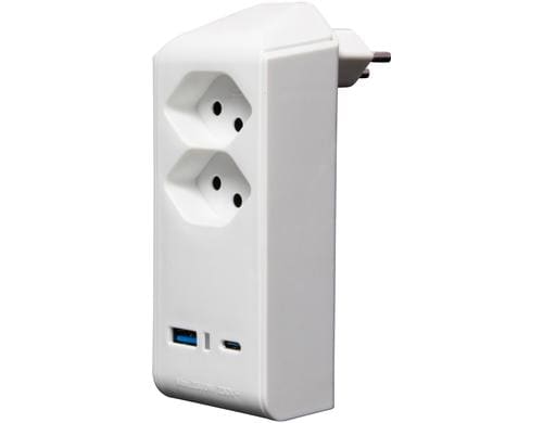 Brennenstuhl 2-fach Abzweigstecker drehbar 300 Grad, USB A/C, ohne Schalter