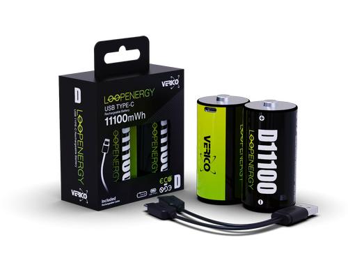 Verico LoopEnergy Mono D, 1,5V, 11000mWh , 7400mAh, 2er Pack, USB-C Ladekabel