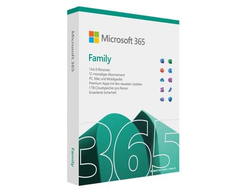 Microsoft 365 Family 6 User Box, Miete, Jahreslizenz, deutsch