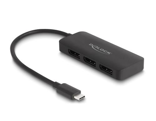 Delock USB-C Splitter zu 3x Display Port 4K bis 30Hz, schwarz, DP Alt Mode, MST