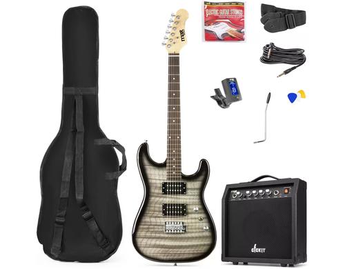 MAX GigKitQBL E-Gitarrenset, Quilted-Style, schwarz