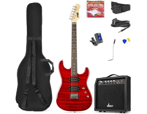 MAX GigKitQDR E-Gitarrenset, Quilted-Style, dunkelrot