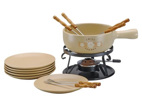 TTM Fondue-Set Alpe komplett 15 teilig 1 Caquelon, 1 Rechaud, 6 Teller und Gabeln