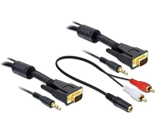 Monitorkabel VGA, M/M, 2 Meter mit Audio Stecker-Stecker, 2xFerritkern, 15Pin