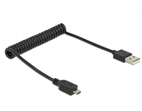 USB2.0 Micro-Kabel, 60cm, A-MicroB, Schwarz mit Spiralkabel