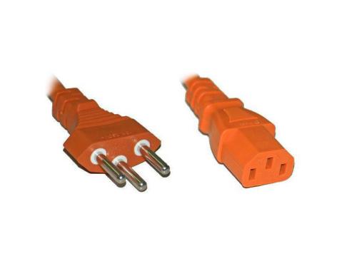 Netzkabel 250V/10A: 0.5 Meter Orange T12 Netzstecker und C13 Buchse