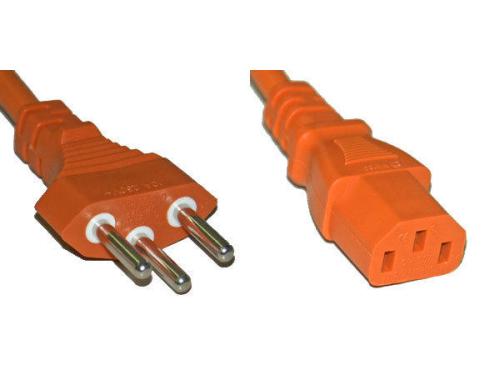 Netzkabel 250V/10A: 1.5 Meter Orange T12 Netzstecker und C13 Buchse