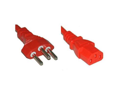 Netzkabel 250V/10A: 2.5 Meter Rot T12 Netzstecker und C13 Buchse