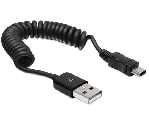 USB-mini-Kabel Spiralkabel: 20-60cm MiniB Stecker, schwarz