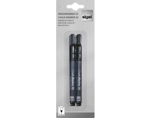 Sigel Kreidemarker 20 schwarz 2erPack Rundspitze 1-2mm