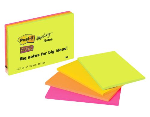 3M Post-it Super Sticky Grossformate 4 Blocks  45 Blatt - 152 x 101 mm