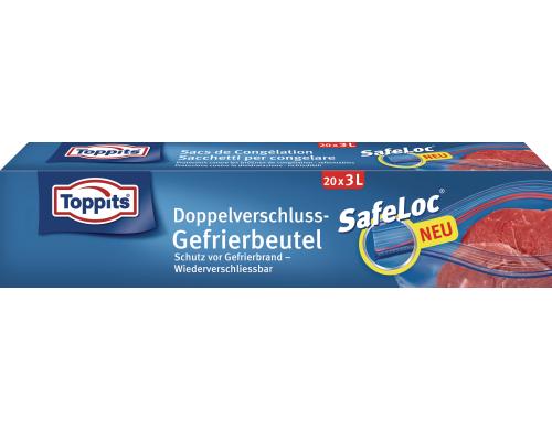 Toppits Doppelverschluss Gefrierbeutel Zip. 3 Liter, 27 x 24 cm, Inhalt: 20