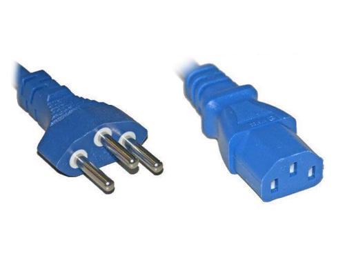 Netzkabel 250V/10A: 2 Meter Blau T12 Netzstecker und C13 Buchse