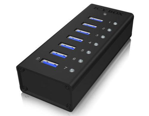 ICY BOX IB-AC618, 7x USB3.0 Hub, 1x USB Ladeport, 1x USB3.0 Typ Micro-B