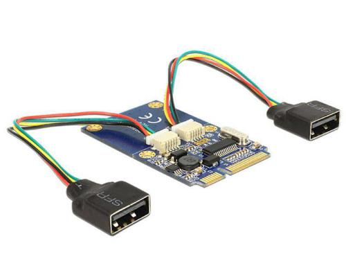 Delock Mini-PCI-Express zu 2x USB Adapter 2x USB2.0 Buchsen, inkl Anschlusskabel