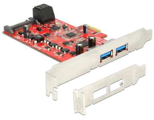 DeLock: 2xSATA + 2xUSB3  PCI-Ex1 Kontroller inkl. Low Profile Soltblech