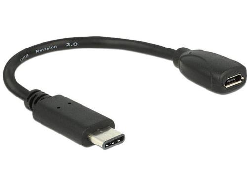 USB2.0-Adapterkabel MicroB-C, 15cm, schwarz max. 480Mbps, MicroB Buchse - Typ-C Stecker